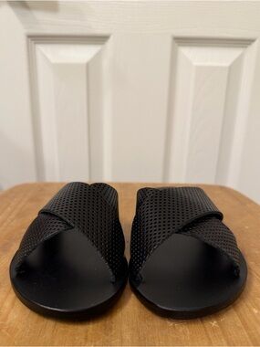 Ancient Greek Thais Perforated Cross-Strap Slide Sandals